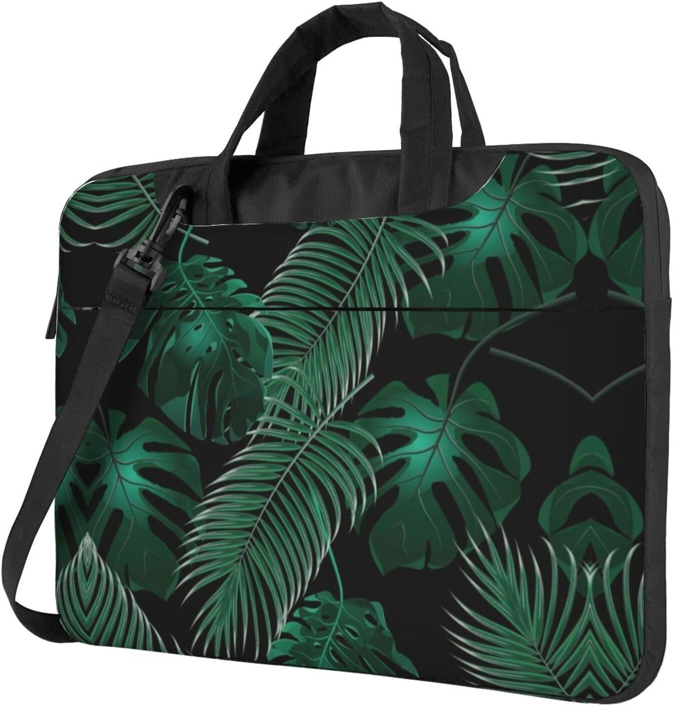 JIPOFD Banana Leaf Green Print Structured Laptop Bag Oxford Cloth Briefcase Padded Shoulder Case with Front Pockets