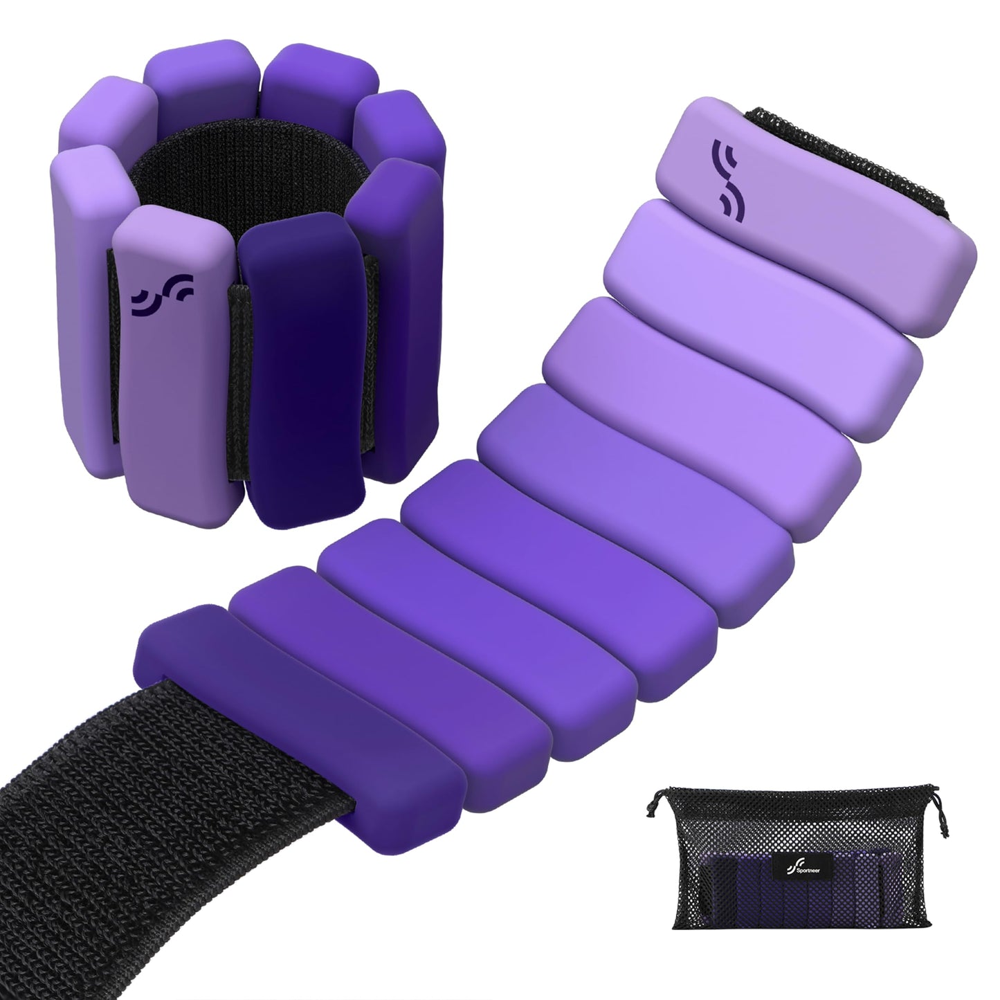 Sportneer Wrist & Ankle Weights for Women & Men Set of 2 (1LB/2LB Each) - Soft Silicone Arm & Leg Weights for Pilates, Yoga, Walking, Barre, Home Workout, Water Aerobics(Halo Violet, 1 LB x 2)