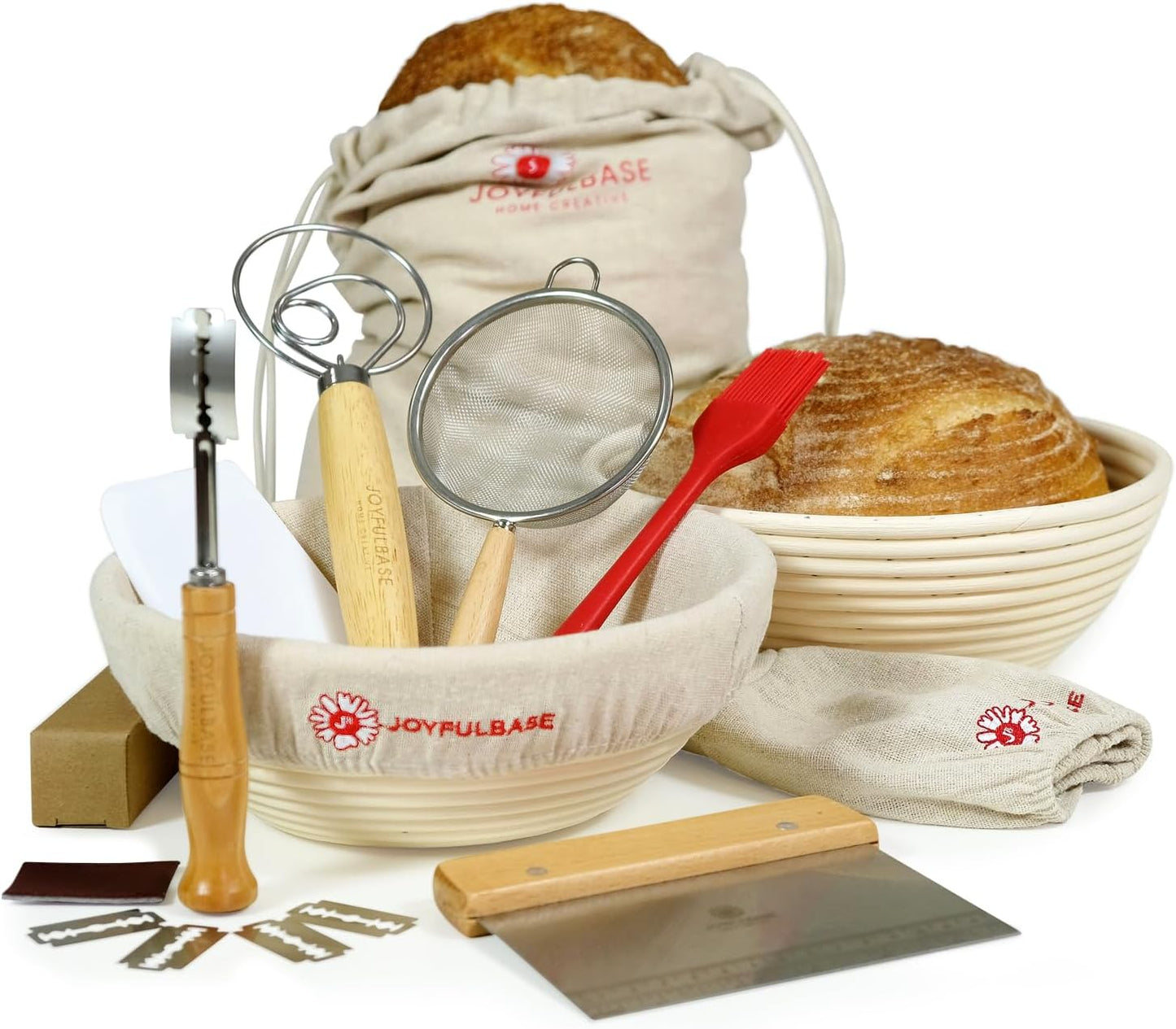 Banneton Bread Proofing Basket Set - 9-Inch Round Artisan Sourdough Baking Kit with Tools & Liners