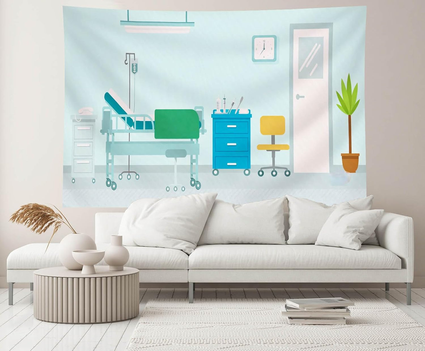 CHNYWORK 5x3ft Cartoon Operating Room Backdrop Hospital Ward Surgery Anesthesia Bed Medical Equipment Background Kids