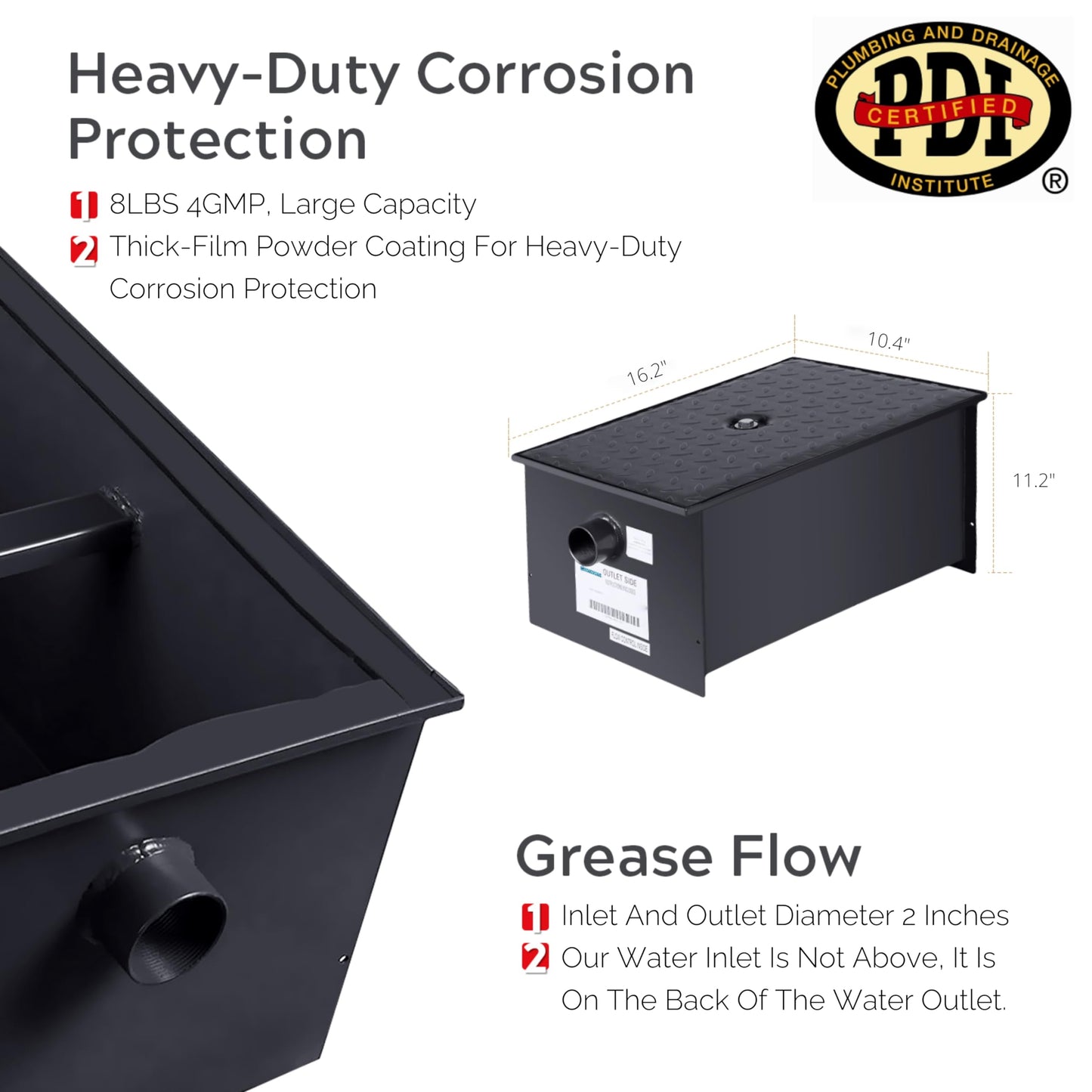 Wentworth 8 Pound Commercial Grease Traps for Restaurant Under Sink Kitchen, 4 GPM Carbon Steel Grease Interceptor Traps for Home Canteen Kitchen Wastewater Factory, WP-GT-4