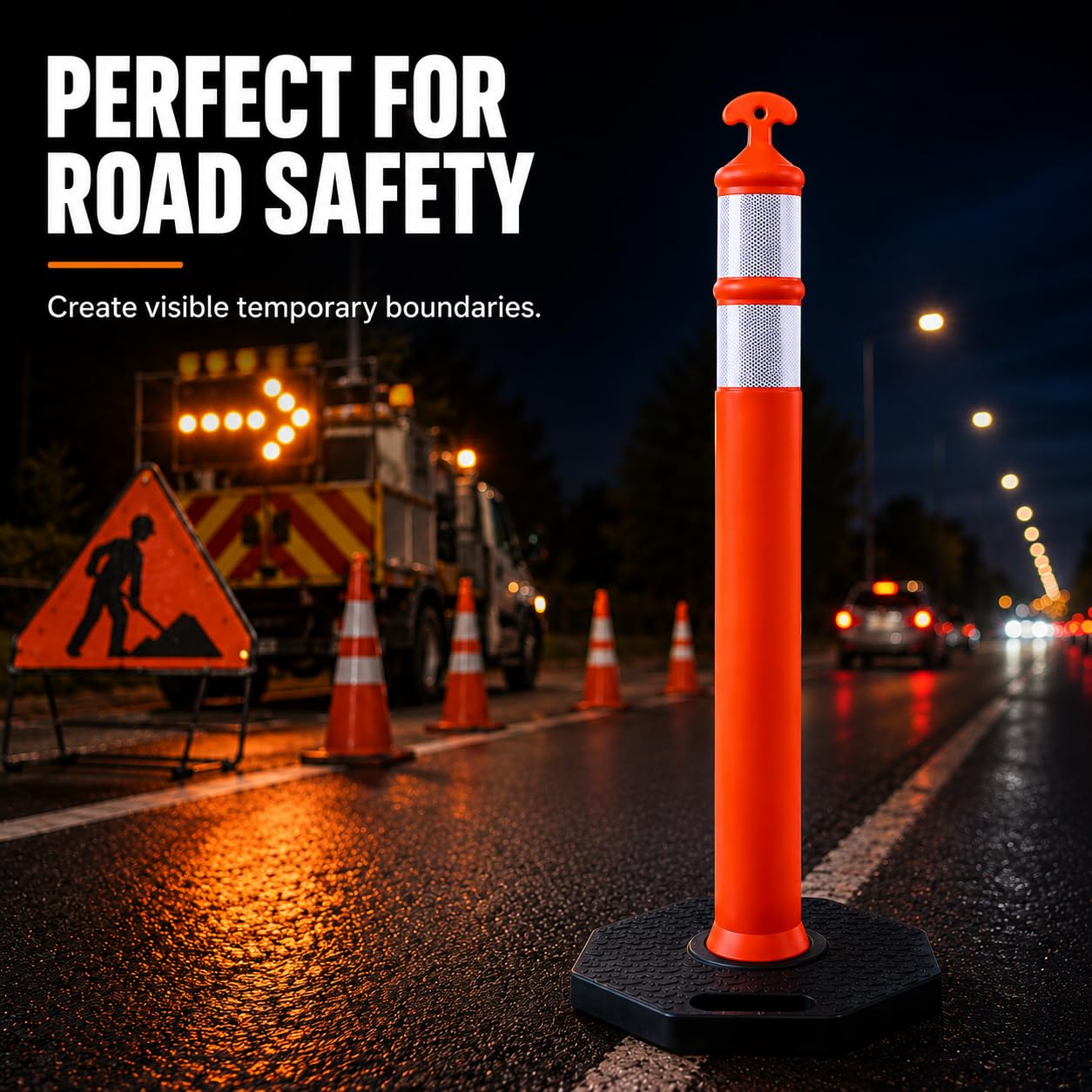 6PACK BESEA Traffic Delineators Cone 42”High Orange Traffic Safety Delineator Cones with Heavy Duty Rubber Base for Construction Site, Road Parking, People Control in Public(6PACK)