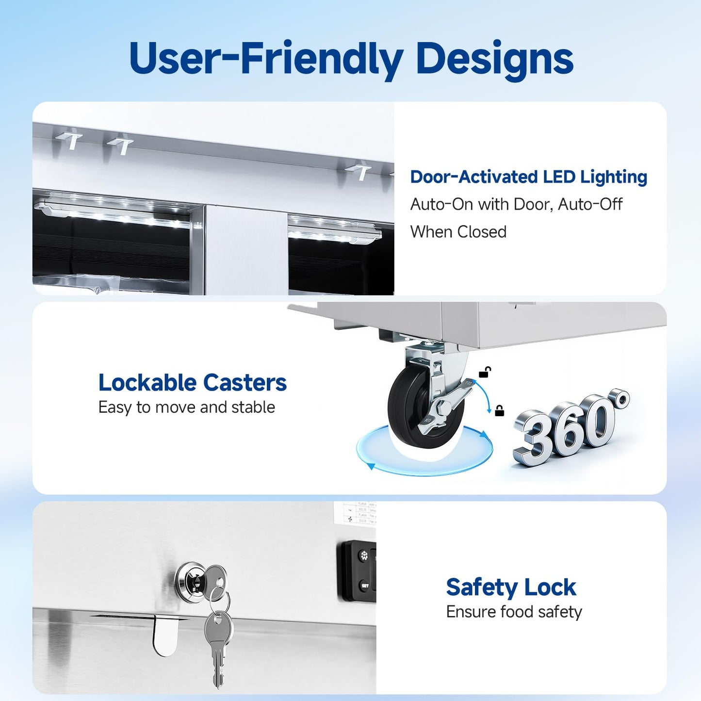 BODEGA BODEGACOOLER 54" W Double Door Commercial Refrigerators, Stainless Steel Solid Door Reach-in Refrigerator, 49 Cu.Ft Large Capacity, 33℉ to 41℉ Temp Range, Auto Defrost, For Restaurant Kitchen