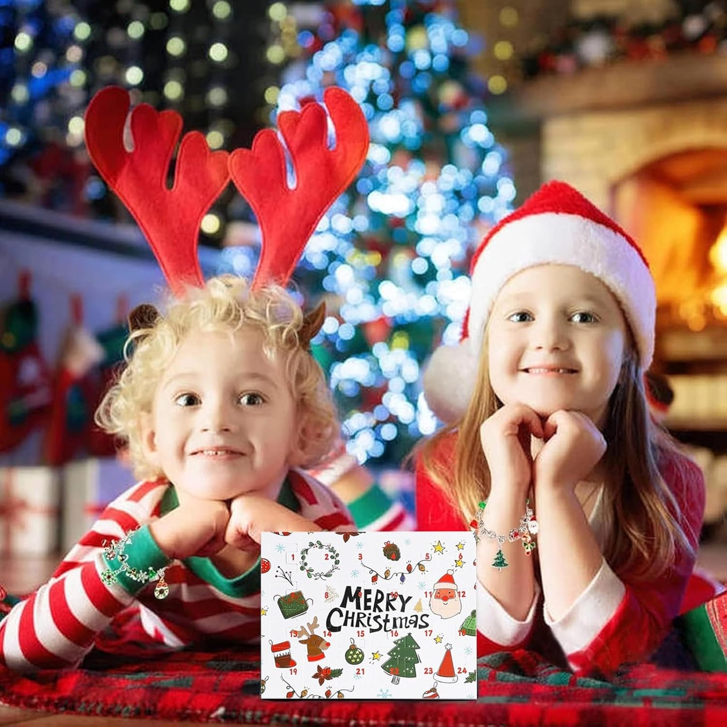 Skiennix Christmas Advent Calendar Bracelets 2024 - 24-Day Countdown with 22 Charm Beads & 2 Bracelets for Girls & Teens