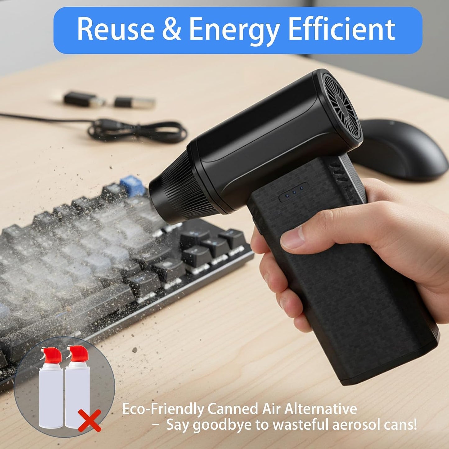 Jvtlirdfu Duster-150000RPM 3-Gear Compressed Air Super Power Electric Duster, Turbo FanRechargeable Cordless Air Blower