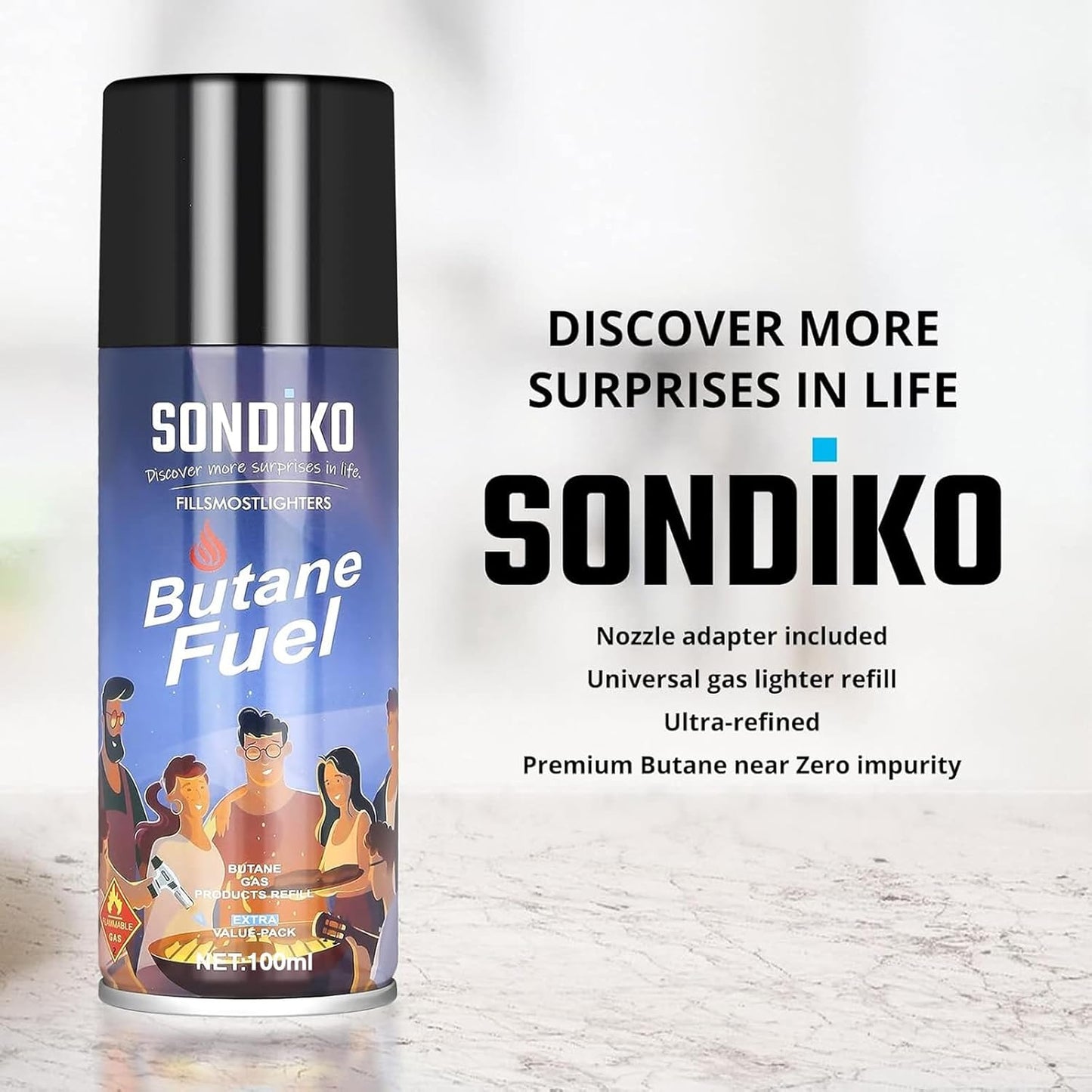 Sondiko Butane Fuel Canister - Premium Quality 100ml Refill for Jet Flame Lighters & Torches (2 Pack)