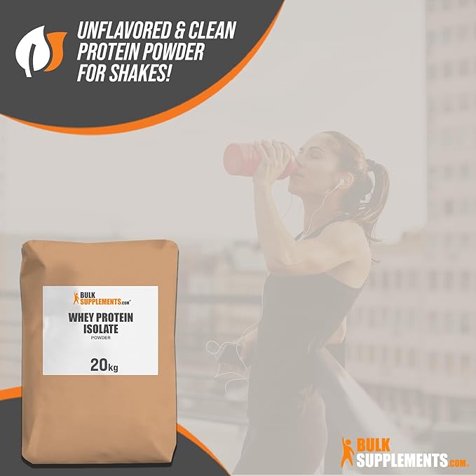 BulkSupplements.com Whey Protein Isolate Powder - Whey Protein Powder, Unsweeteneed, Unflavored & Gluten Free - 30g per Serving, 20kg (44 lbs) (Pack of 1)