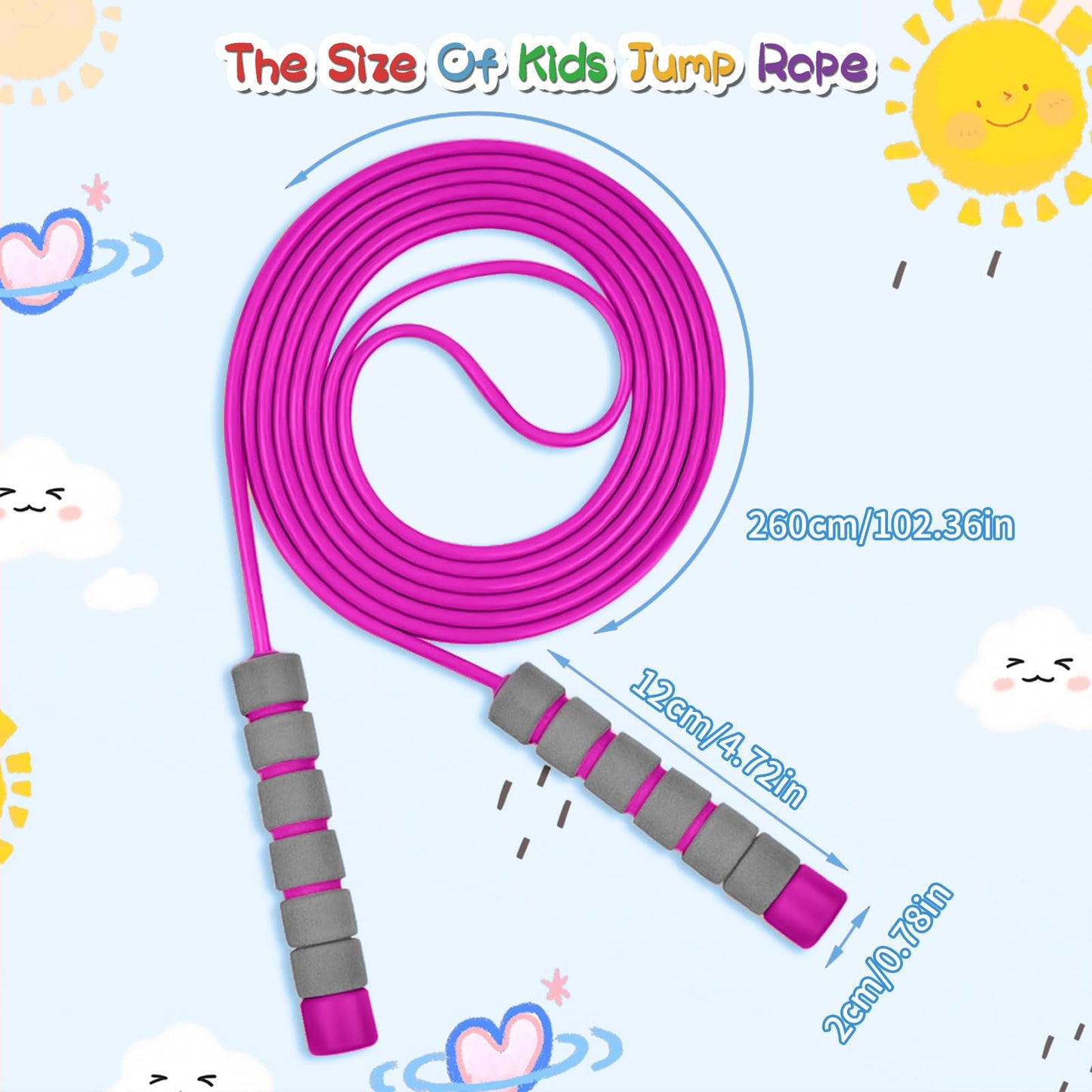 Adjustable Soft Skipping Rope - Toddler Jump Rope With Skin-Friendly Foam Handles For Kids, Boys, Girls, Women, Men - Exercise Activity, Outdoor Fitness
