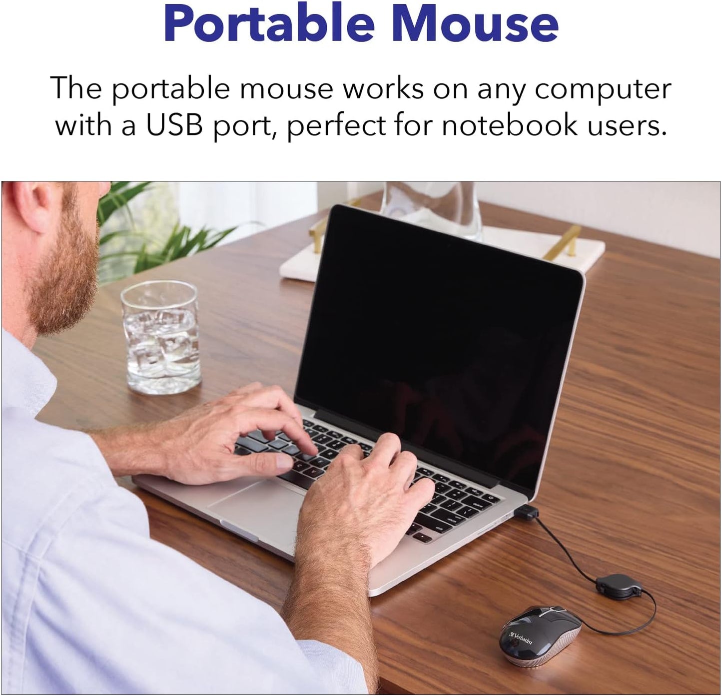 Verbatim 98616 Wired Optical Computer Mini USB-A Mouse - Plug & Play Corded Small Travel Mouse with Retractable Cable