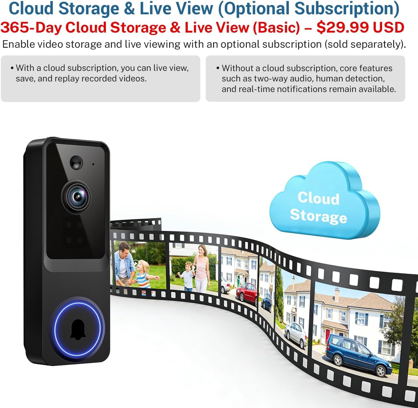 ElioVana 1080P Alerts2-Way 2.4Ghz Wireless Home Security Doorbell Camera with ReceiverAI Human DetectionReal-Time