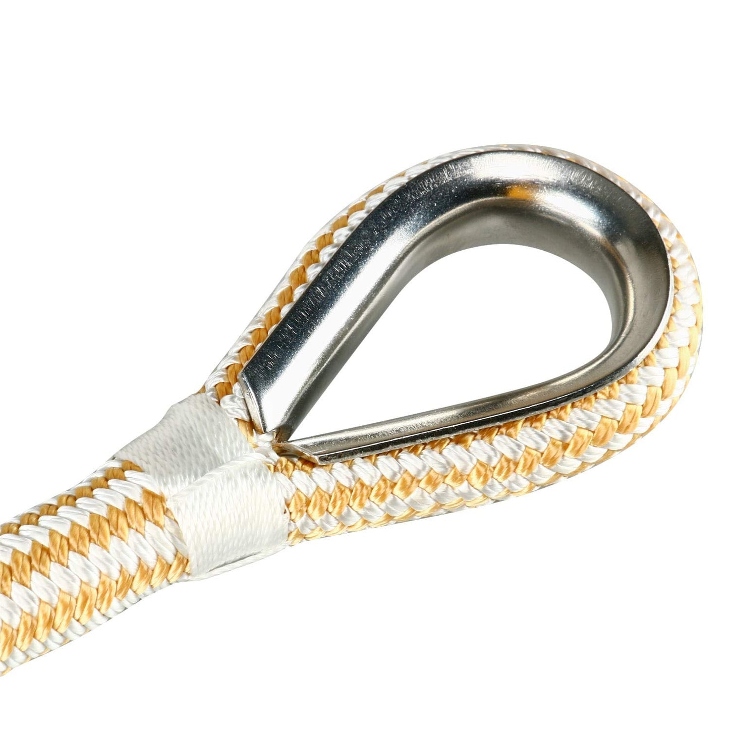 Amarine Made Heavy Duty Double Braid Nylon Anchor Line with Stainless Steel Thimble-White/Gold Color 1/2 inch Thickness 300 ft Long