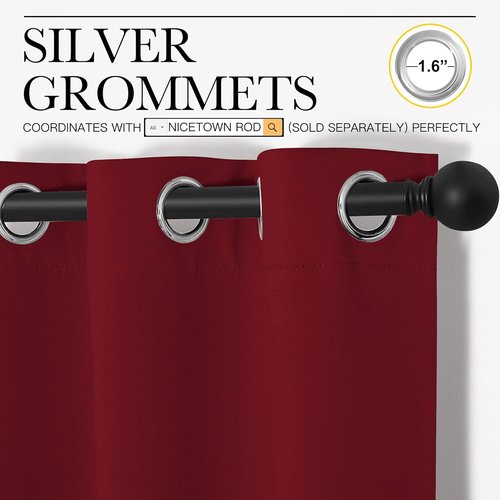 NICETOWN Blackout Curtains - Thermal Insulated Grommet Drapes for Small Kitchen Window | 42x50 Inches, Burgundy Red