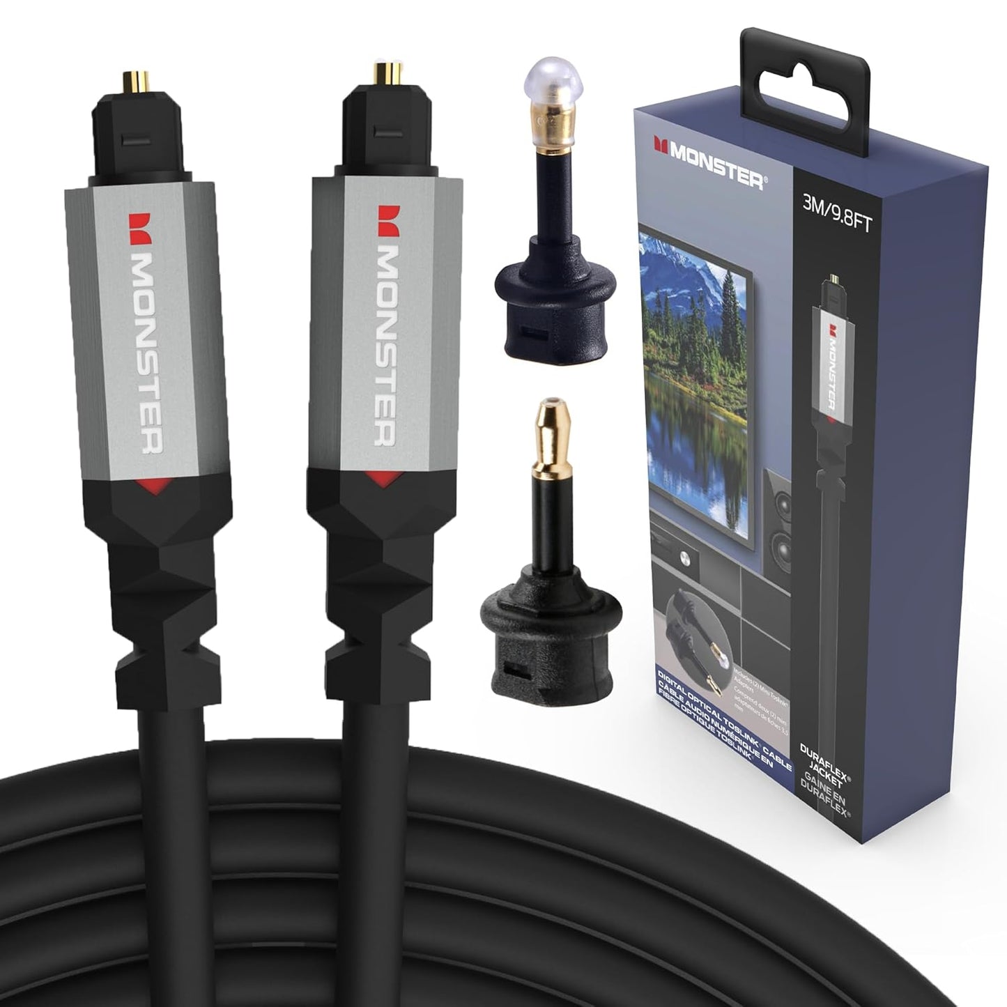 Gen2 9.8ft Monster Essentials Digital Optical Toslink Cable, Sound Bar Optical Audio Cable with Gold Connectors