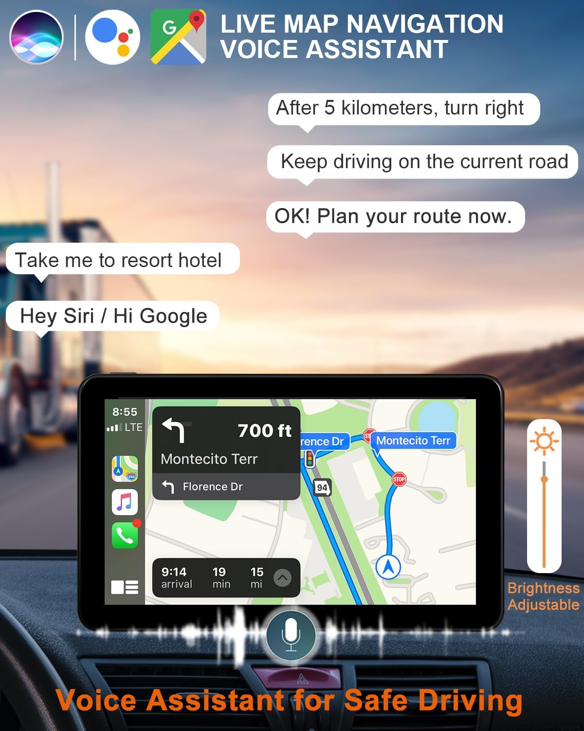 Aonerex 7" Wireless CarPlay Screen Android Auto for Car, Touch Screen Naivgation Portable Car Stereo CarPlay Bluetooth