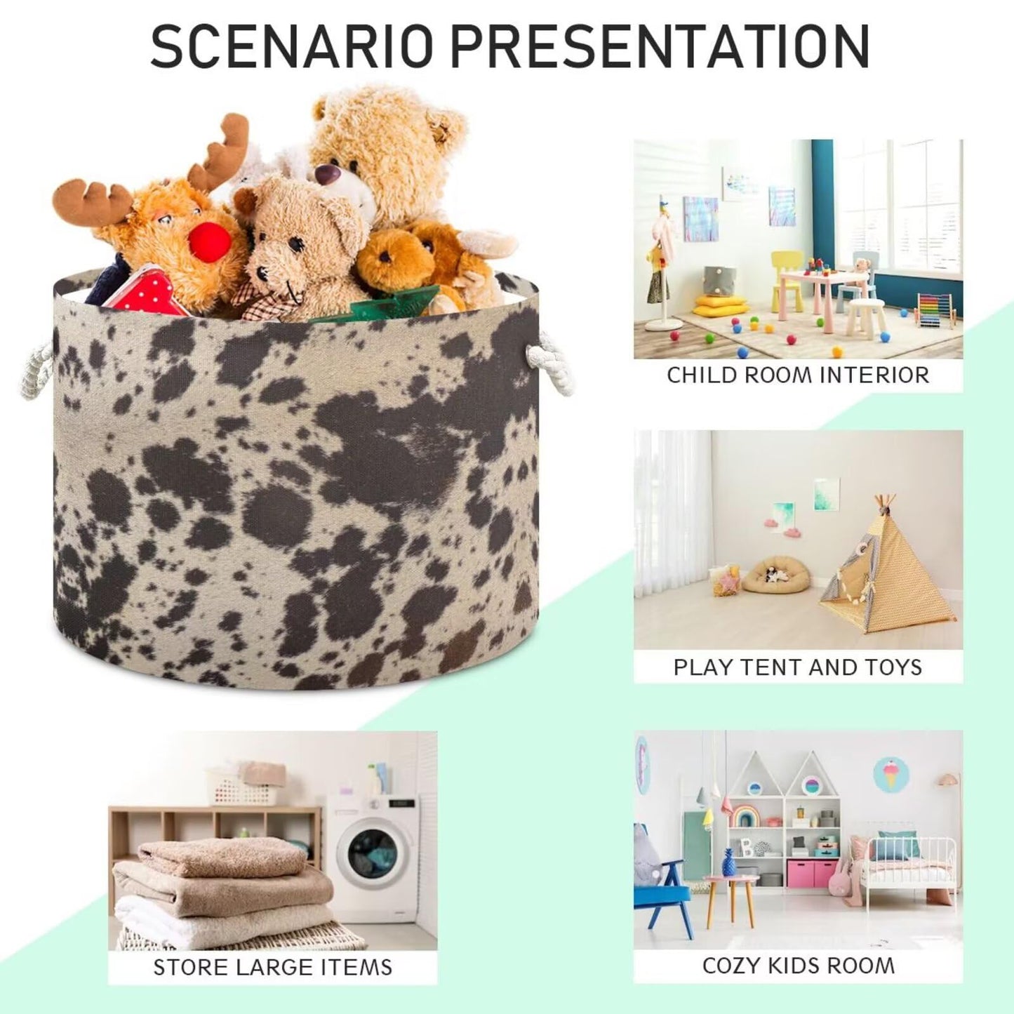 ZRCAIFUGIY Cow Brown Skin Print Round Storage Basket Cowhide Pattern Large Laundry Hamper 20 x 20 x 14 Inches Organizer Bin Blanket Storage Bag for Bedroom Bathroom Nursery Living Room Decoration