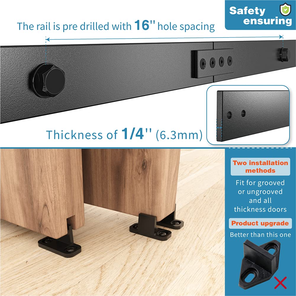 ZEKOO 9FT Single Track Bypass Sliding Barn Door Hardware Kit for Double Doors, Bypass Barn Door Hardware, Flat Track Roller, Low Ceiling (9FT)