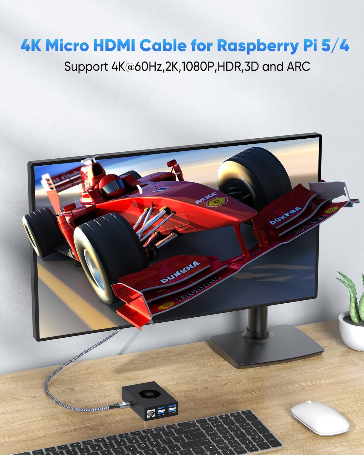 4K 6FT, 4K@60Hz, 2K@165Hz, 3D 5/4, Micro HDMI to HDMI Cable High Speed HDMI to Micro HDMI Cable Adapter Nylon Braided