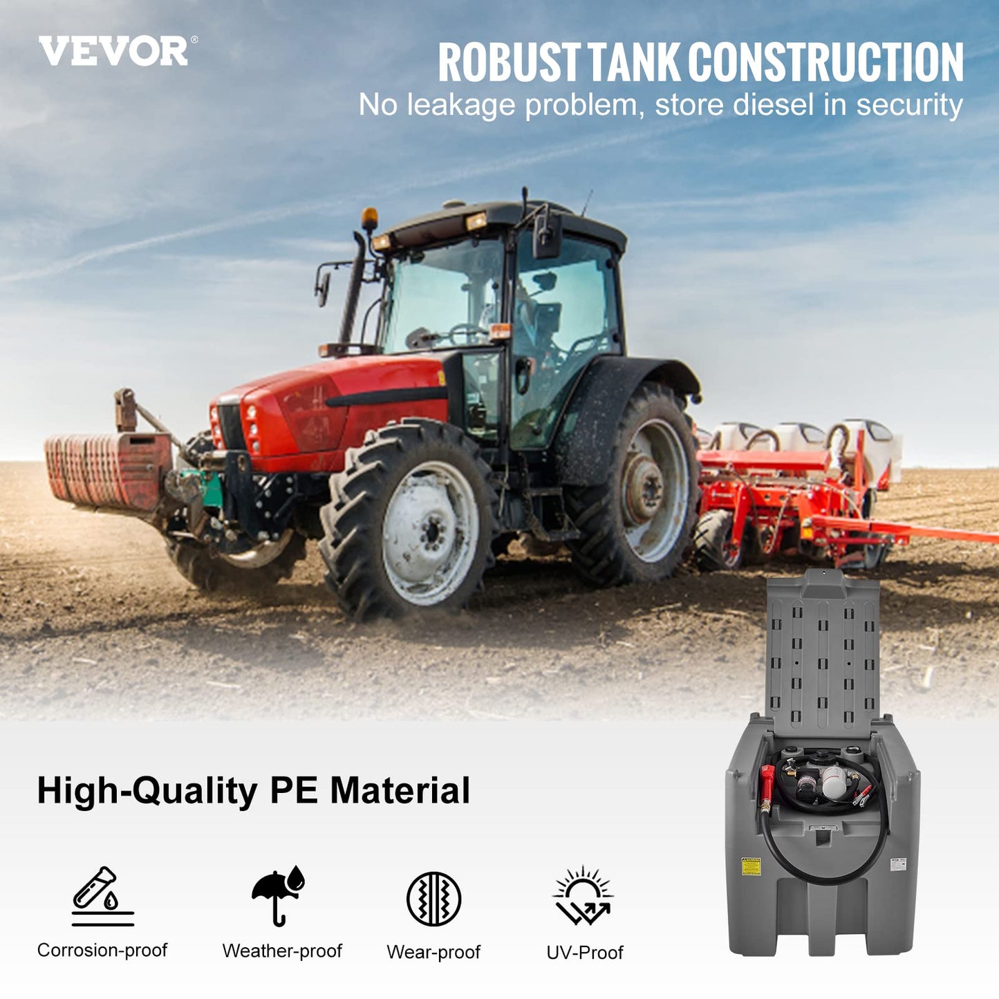 VEVOR Portable Diesel Tank, 116 Gallon Capacity & 10 GPM Flow Rate, Diesel Fuel with 12V Electric Transfer Pump and 13.1ft Rubber Hose, PE Transfer Tank for Easy Fuel Transportation, Gray