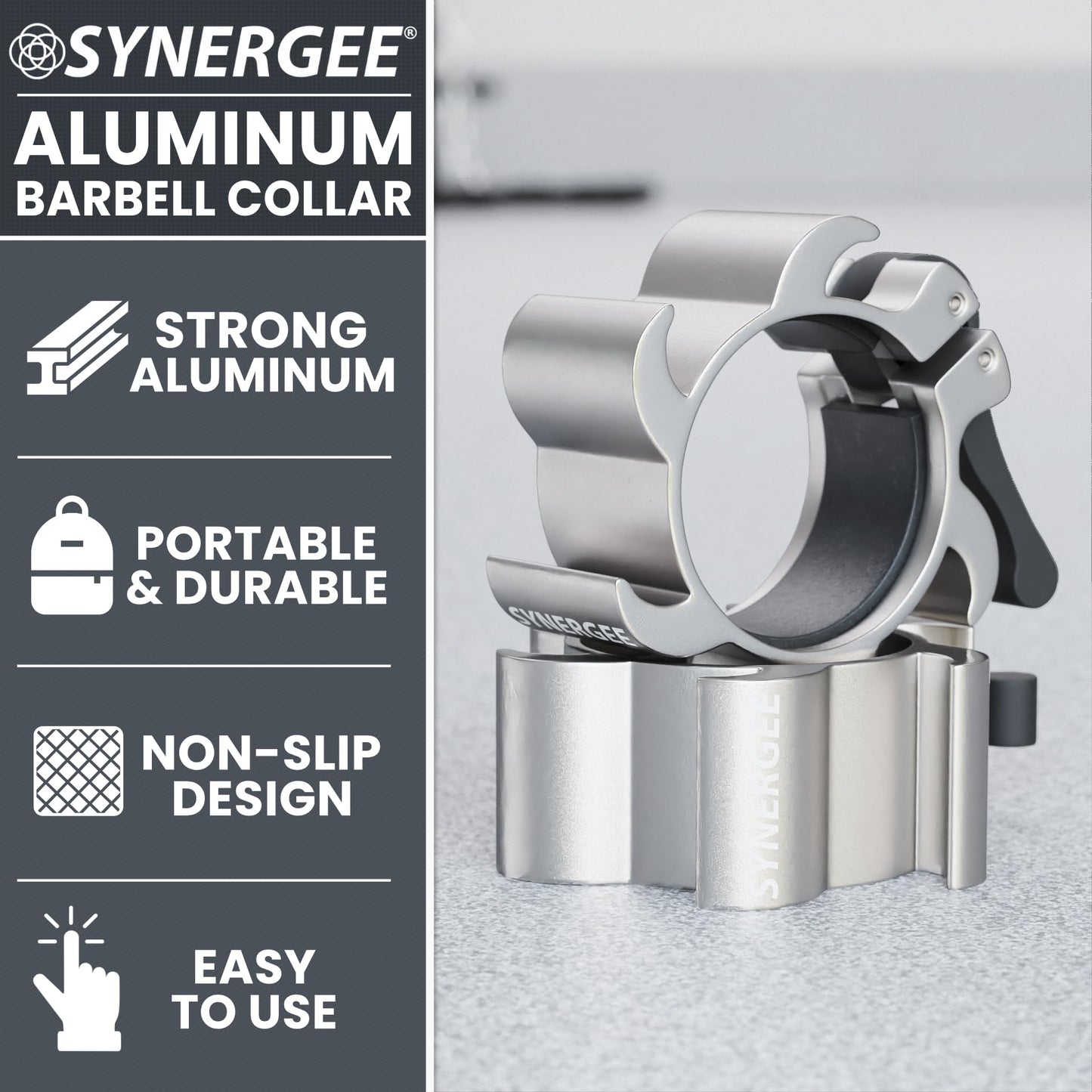Synergee Silver Aluminium Barbell Collars Locking 2" Weight Clamps