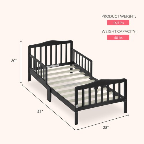 Dream On Me Classic Design Toddler Bed In Black, Greenguard Gold And JPMA Certified, Low To Floor Design, Two Side Safety rails, Non-Toxic Finishes, Wooden Nursery Furniture