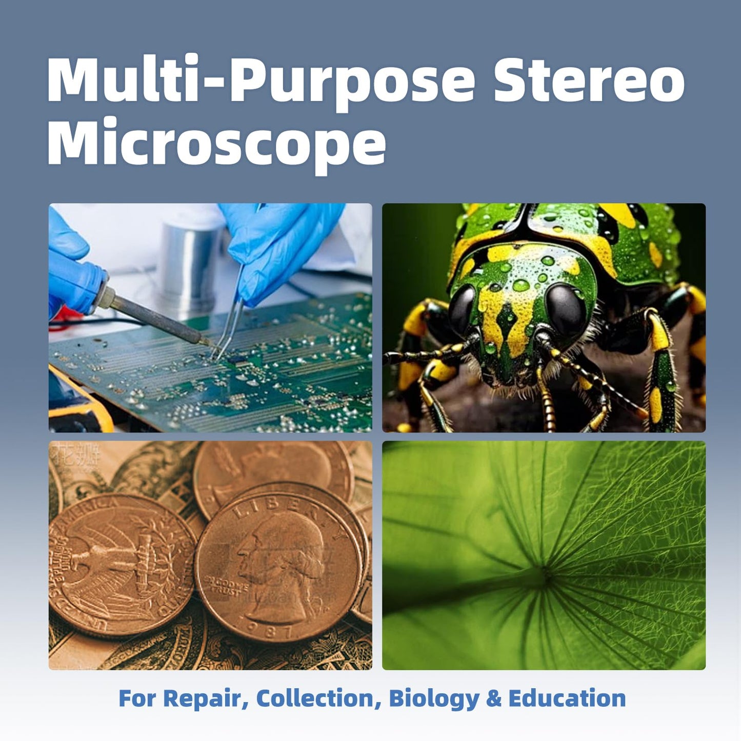 MicroMarvels Professional Binocular Stereo Microscope 7X-45X Magnification with LED Ring Light, Dual Coarse & Fine Focus, Wide Base for PCB Repair, Jewelry, Mineral Observation