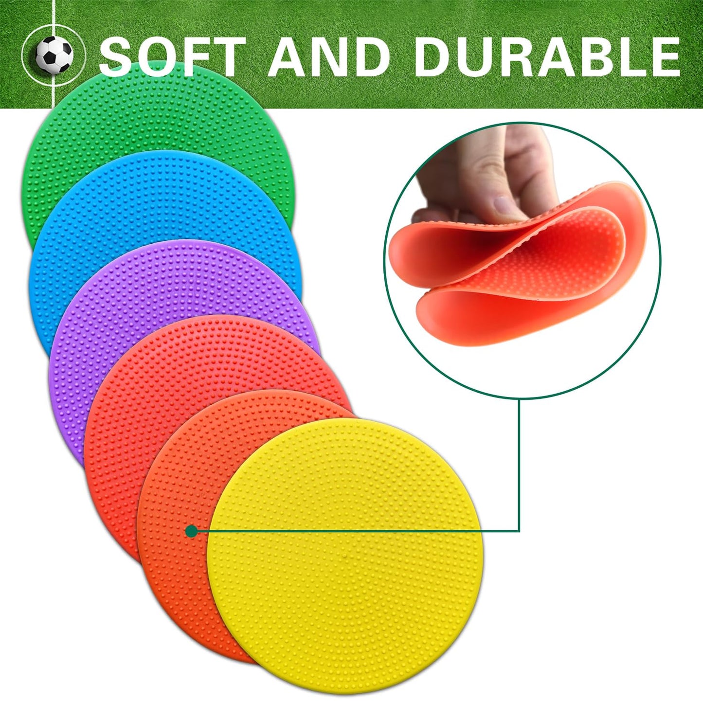 PIKZH Poly Spot Markers 4 inch 24 Pcs Non-Slip Rubber Agility Training Markers Floor Dots Flat Field Cones for Football, Soccer, Basketball, School Exercise Drills, Gym Dance Practice TPE