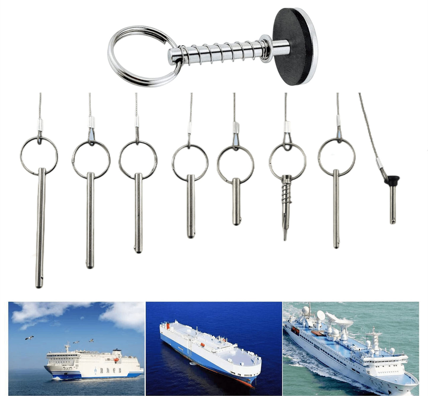 4Pcs Diameter 3/16" Stainless Steel Black Nylon Head Pin With Lanyard - Marine Bimini Top Pull Pins for Swivel Ball Deck Hinge Quick Release (4)