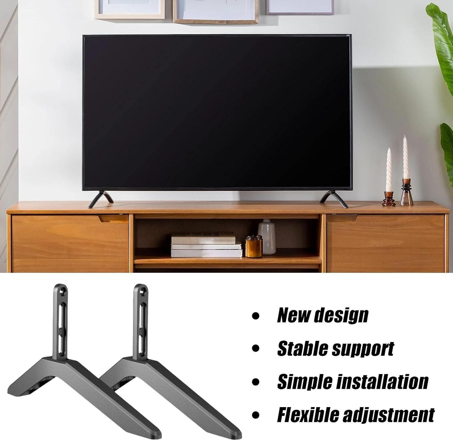 Generic 32-65 Inch 45kg 20-55mm Universal TV Stand Legs | Aluminum Alloy, Fits TVs | Height Raising Feet for Flat