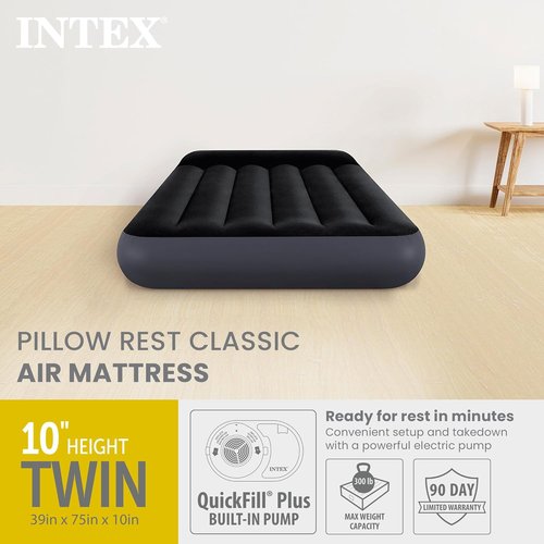 Intex Dura-Beam Airbed - Comfortable Twin Size Pillow Top Mattress with Built-in Pump | Blue