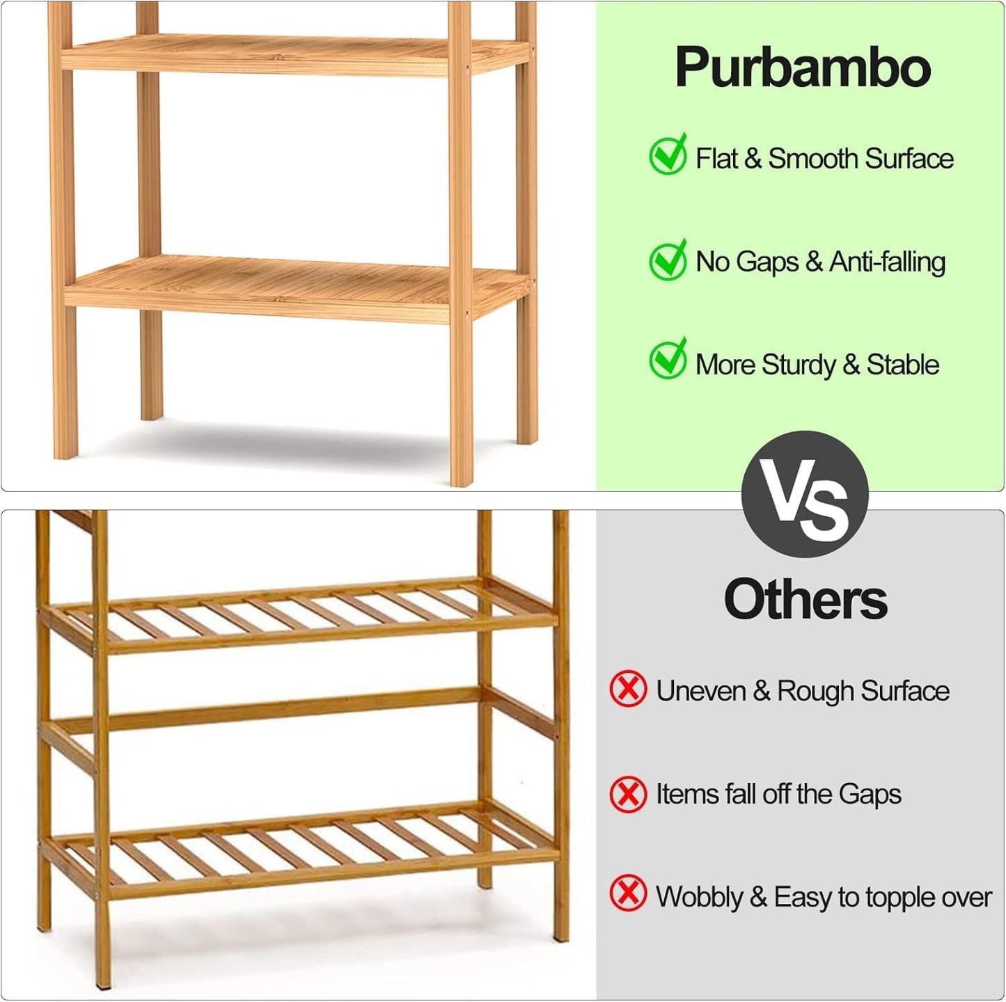 FoverOne 4 Tier Shelving Unit, Bamboo Book Shelf Bookcase Storage Shelf for Bathroom Kitchen Living Room