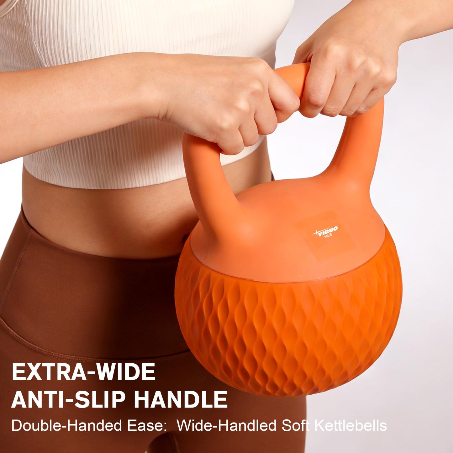 YIGUO Soft Kettlebell, 15lb Kettlebells Cushioned Impact-Resistant Base and Anti-Slip Grip, Strength Training Kettle Bell for Women and Men, Home Workout (Orange)