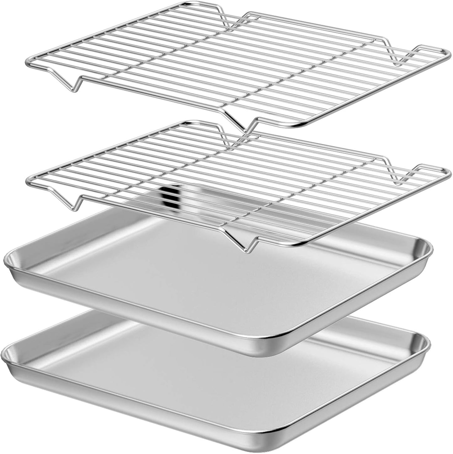 Wildone Baking Sheet Set - Stainless Steel Cookie Pan with Cooling Racks | 2 Sheets + 2 Racks, 12 x 10 x 1 Inch, Non-Toxic & Easy to Clean