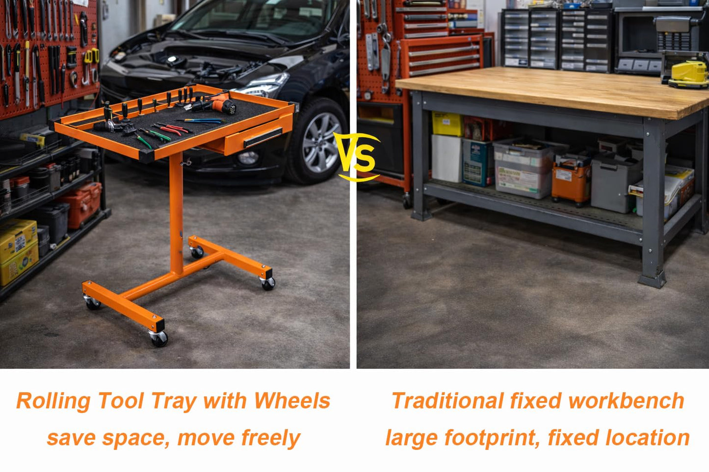 A A IN LT018 Heavy Duty Adjustable Work Table with Drawers, Rolling Tool Tray on Wheels of 220lbs Capacity, Mobile Service Tray for Mechanic