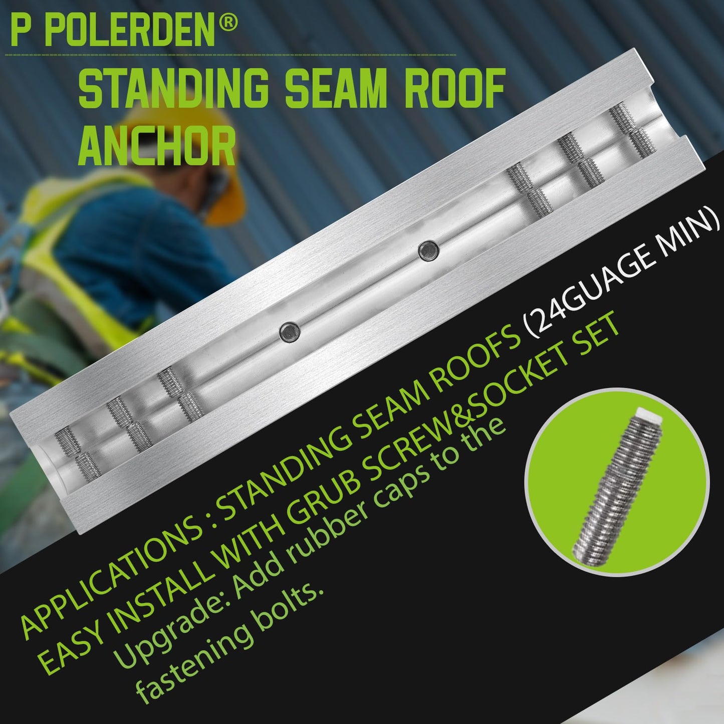 P Polerden Standing Seam Roof Anchor Clamp, Reusable Roofing Anchors Fall Protection Safety Kits, No Drill Roof Anchor, OSHA/ANSI Compliant, Lightweight, Solid Aluminum Alloy