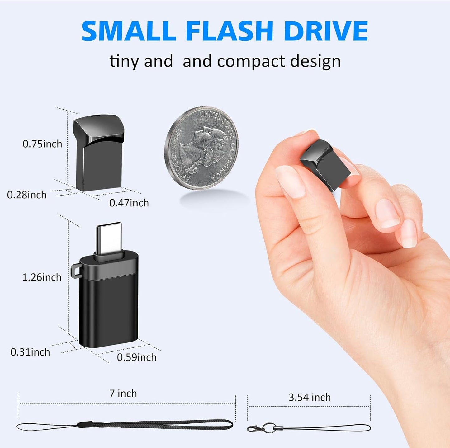 EASTBULL 16GB 2.0 5 Pack FAT32 16 5 1 USB Small Flash Drives with A USB-C Adapter, Mini USB Drives Small Thumb Drive GB