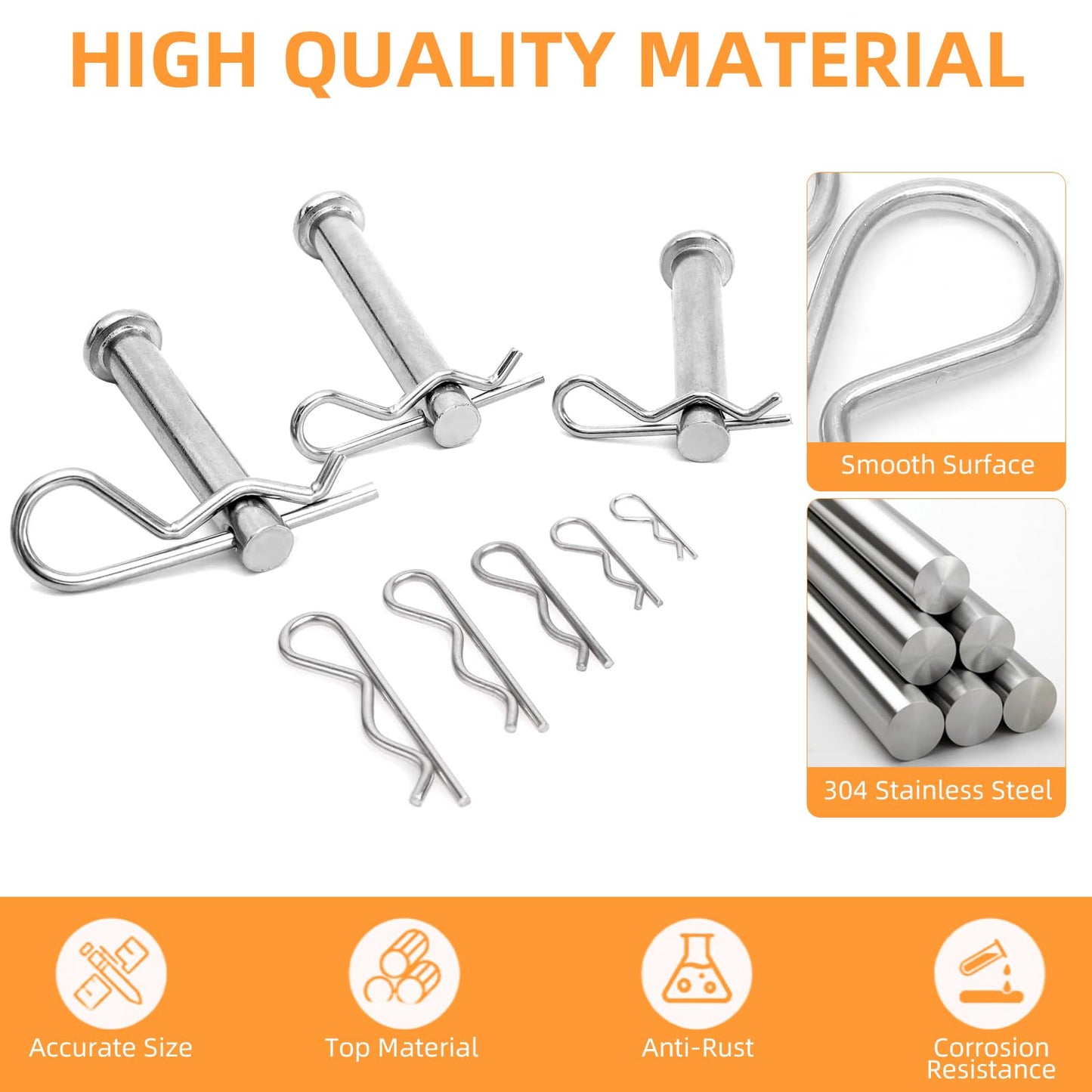 Heavy Duty Hitch Pins R Clips Spring Retaining Wire Hair Pins Cotter, Large Stainless Steel Spring Retaining Wire Hair Pins for Trailer Tractors Mower Carts Truck Lock System(Pack of 10)