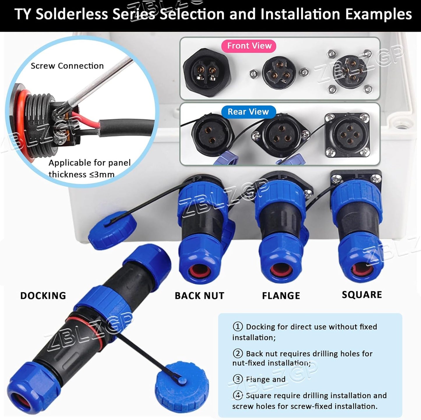 ZBLZGP TY28 IP68 4 Heavy Duty Docking Connector, Rated Pin, Ideal for Outdoor Lighting, Solar Power Systems