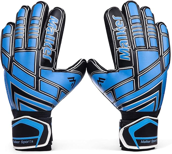 Malker Soccer Goalie Gloves Goalkeeper Gloves with Fingersave and Double Wrist Protection, Strong Grip Goalkeeper Gloves for Kids, Youth, Adults