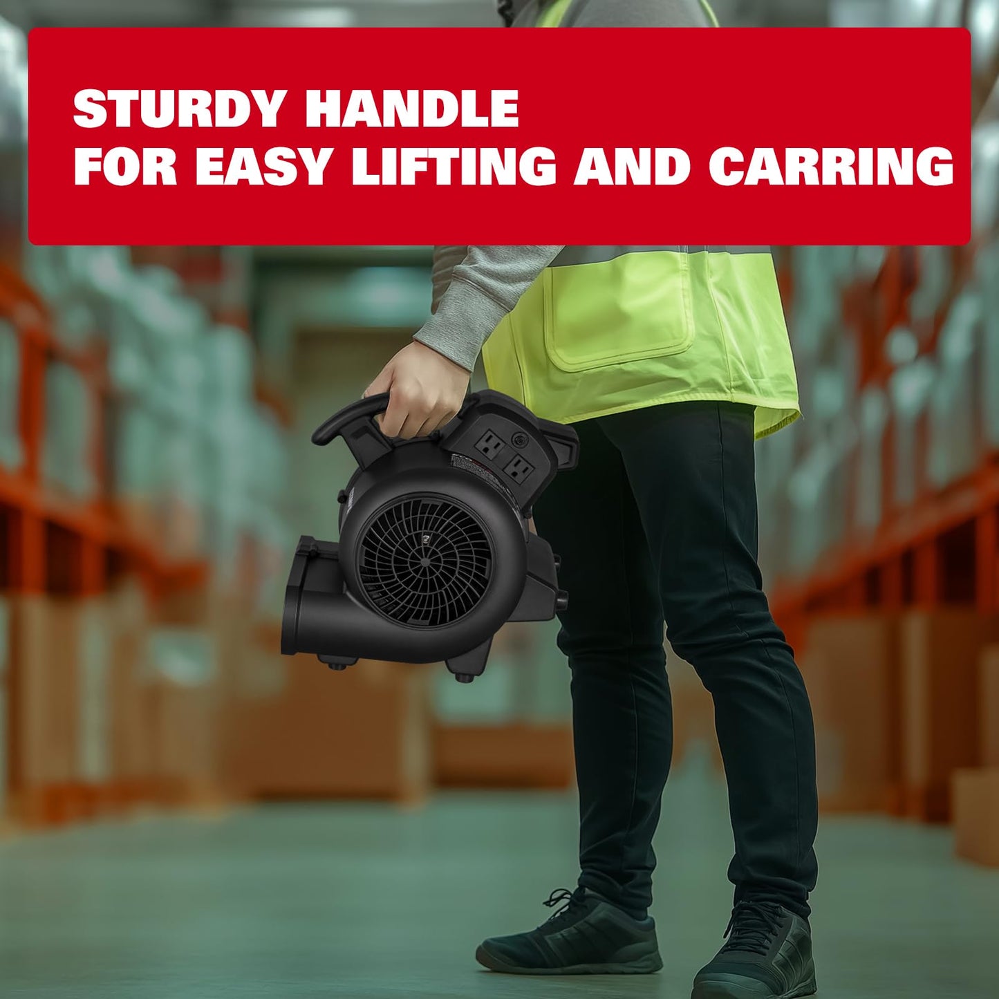 ECOMAX Air Mover, 950 CFM, Floor Fan, Carpet Dryer, Blower Fan, 3-Speed Mode, 3 Blowing Angles, Daisy Chain, Timing Function, for Water Damage Restoration, Flooding, Plumbing, Gym and Home, EMAM1090A
