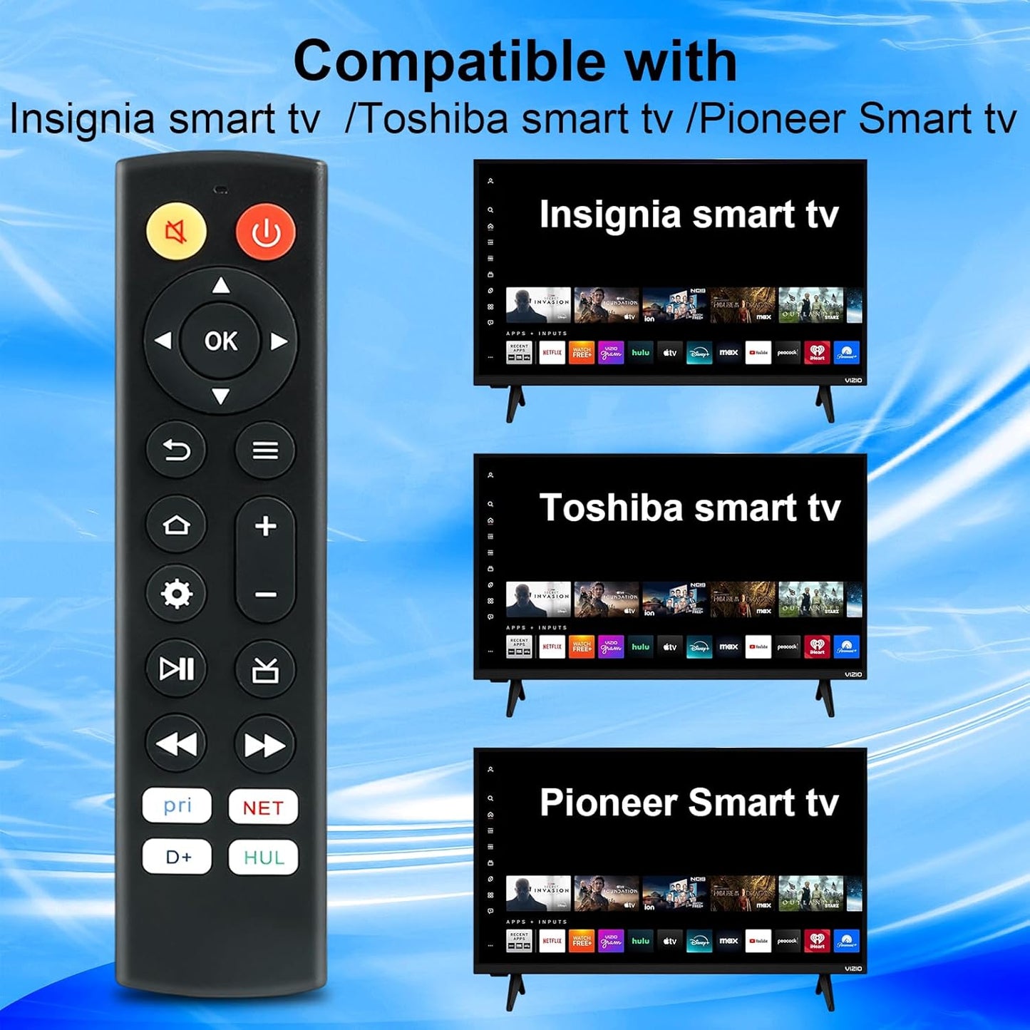 dapodera 4 Replacement Compatible with All Insignia Toshiba Smart TVs with Shortcut Buttons(No Voice funtion)