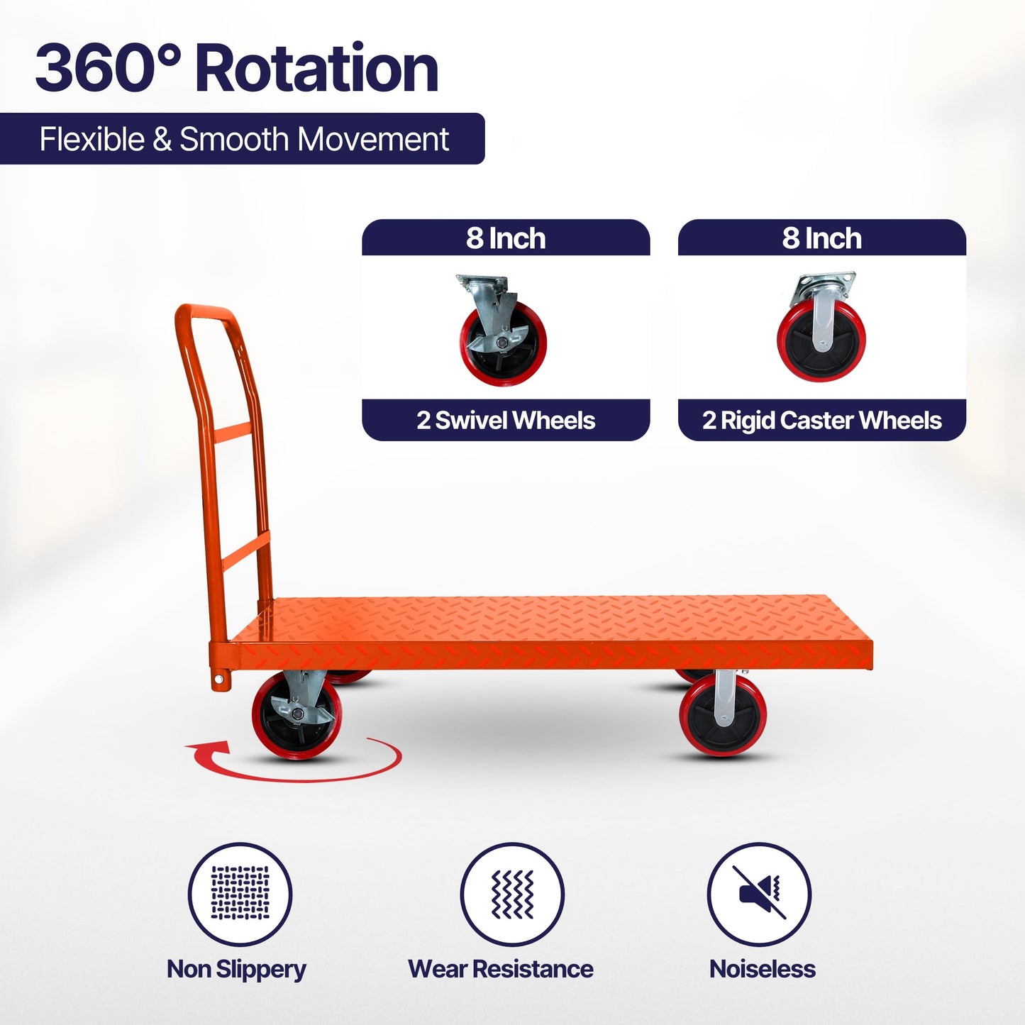 5Seconds Platform Cart Industrial Dolly Cart 3300LB Heavy Duty 60” x 30” Platform Hand Truck Push Cart Super Heavy Duty Diamond Plate Commercial Flatbed Cart 8'' Moving Swivel Wheels (Orange)