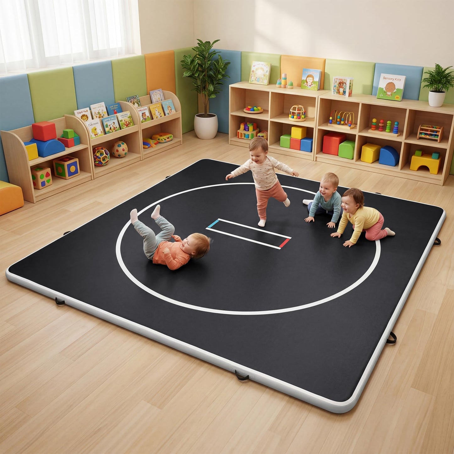 Fnova Inflatable Wrestling Mat 10x10 FT x 4 IN, PVC Portable Wrestling Mats for Home, 4" Thick Jiu Jitsu Mats with Circles for Wrestling, Martial Arts, Jitsu, BJJ, Boxing, MMA, Judo Indoor Outdoor Use
