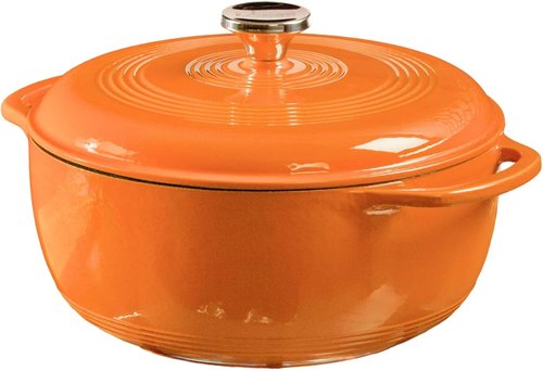 Lodge Enamel Cast Iron Dutch Oven - 6 Quart Moisture-Sealing Lid & Dual Handles - Ideal for Baking & Slow Cooking - Pumpkin