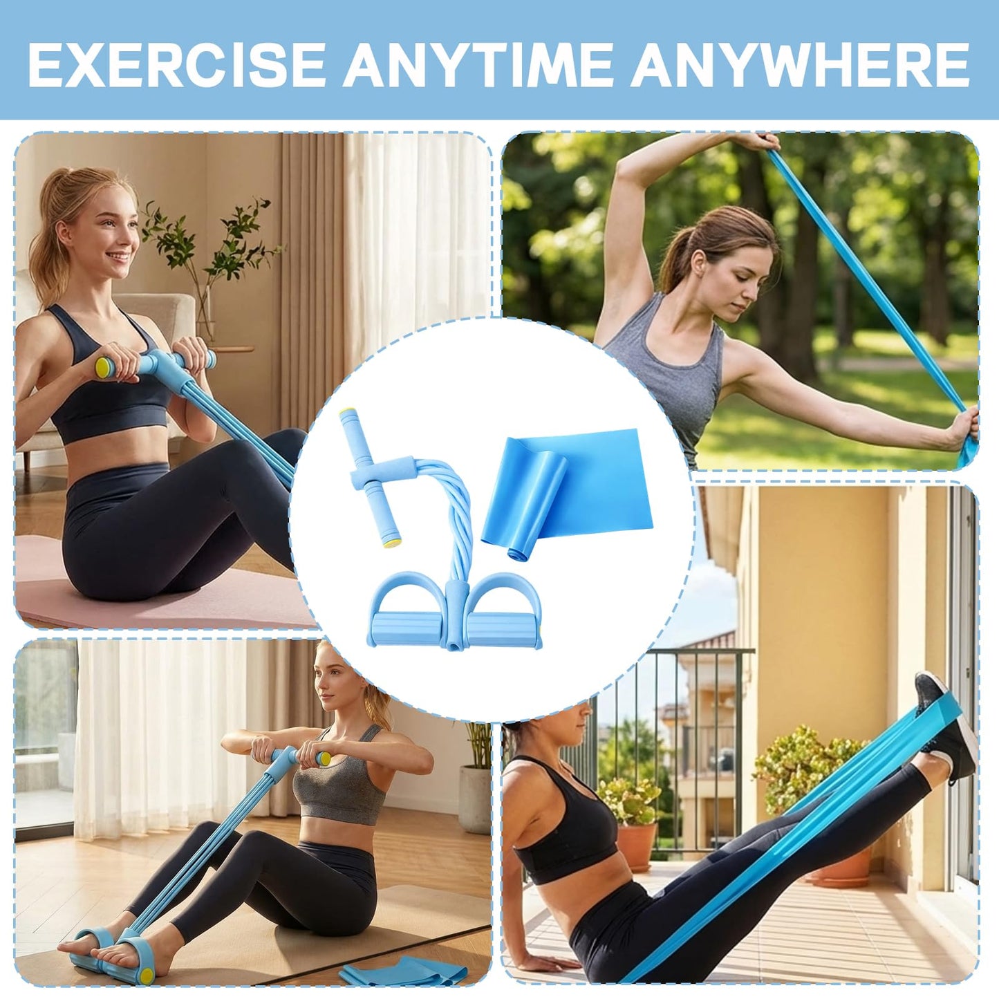 Pedal Resistance Band, 6 Tube Blue Foot Pedal and Handles Resistance Bands Set, Multifunction Pull Up Assistance Bands for Home Gym Workout Equipment, Space Efficient Fitness Training Solution