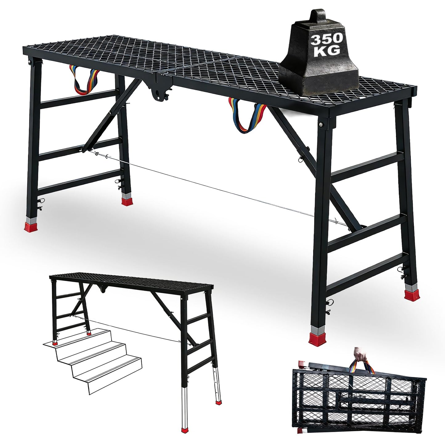 Foldable Scaffolding Platform, Height Adjustment 70.9x15.7x35.4-57 in Portable Welded Steel Work Platform, 770 lbs Capacity, Industrial Step Ladders Ideal for Home Improvement, Wiring and Painting