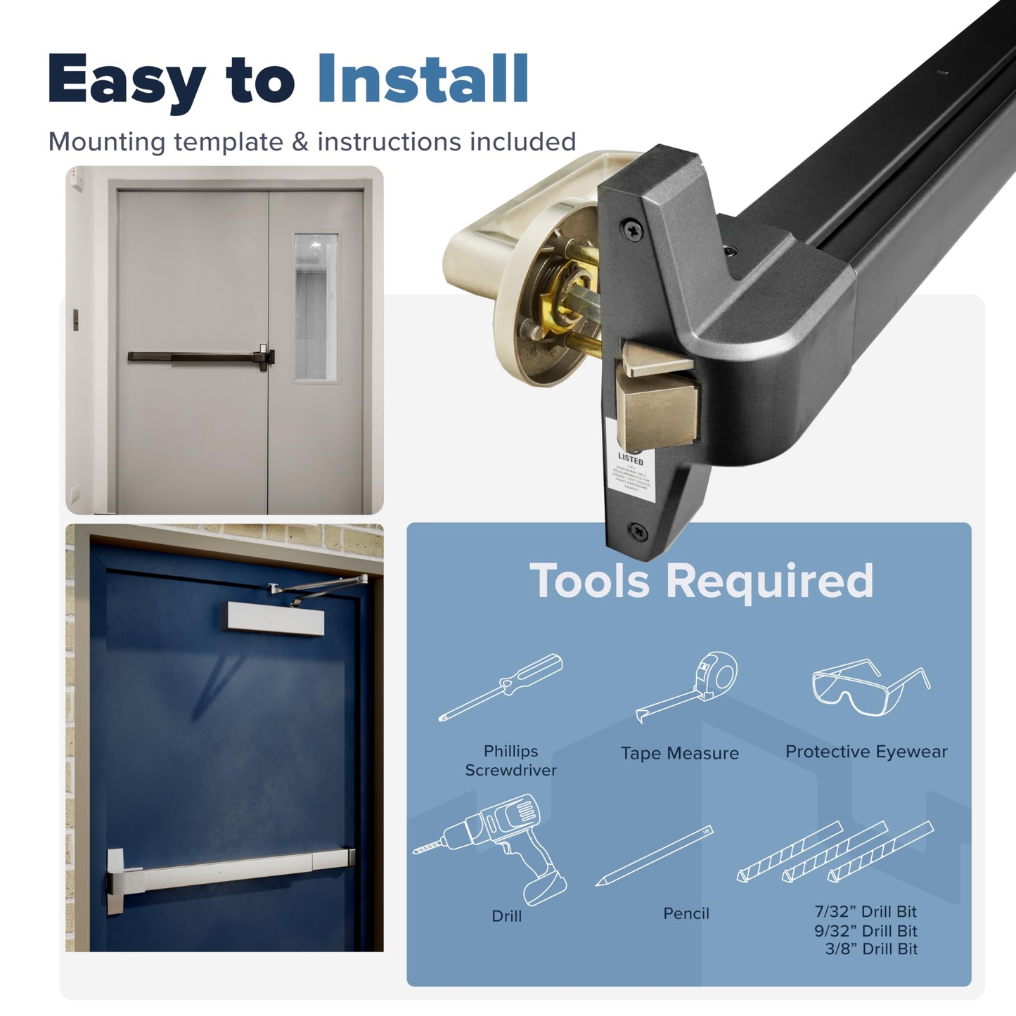 FORTSTRONG Panic Bars for Exit Doors Push Bar Panic Exit Device Commercial Door Push Bar Hardware with Crash Bar Emergency Door Opener Lock Keypad Compatible Heavy Duty - Grade 1 UL & ADA Compliant