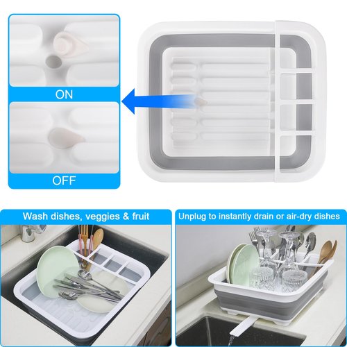Collapsible Dish Drying Rack with Drain Plug Tube, Portable Dish Drainers for Kitchen Counter, Folding Dish Rack Over Sink Drying Dinnerware,Kitchen Sink Organizer Travel Trailer RV Camping Essentials