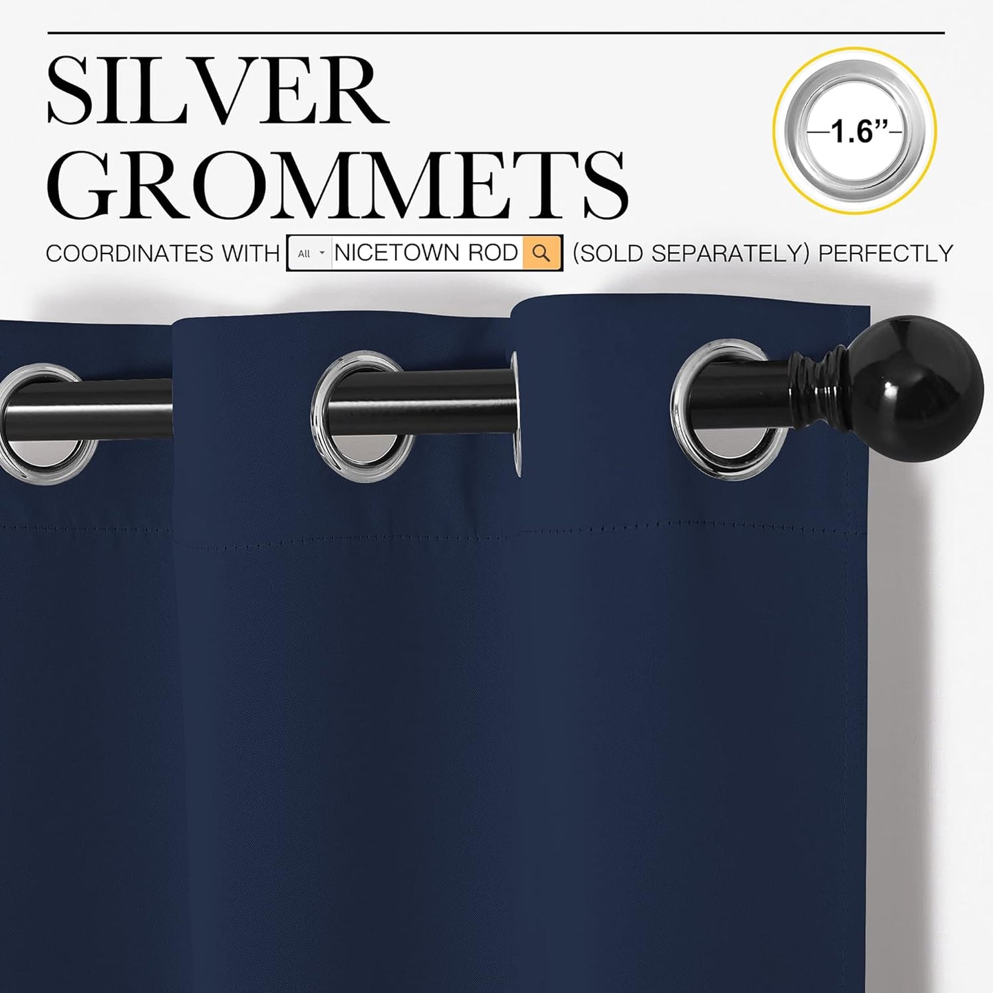 NICETOWN Window Drapes - Long Grommet Top Curtains for Living Room | Navy, 42" Wide x 90" Long, 2 Pieces