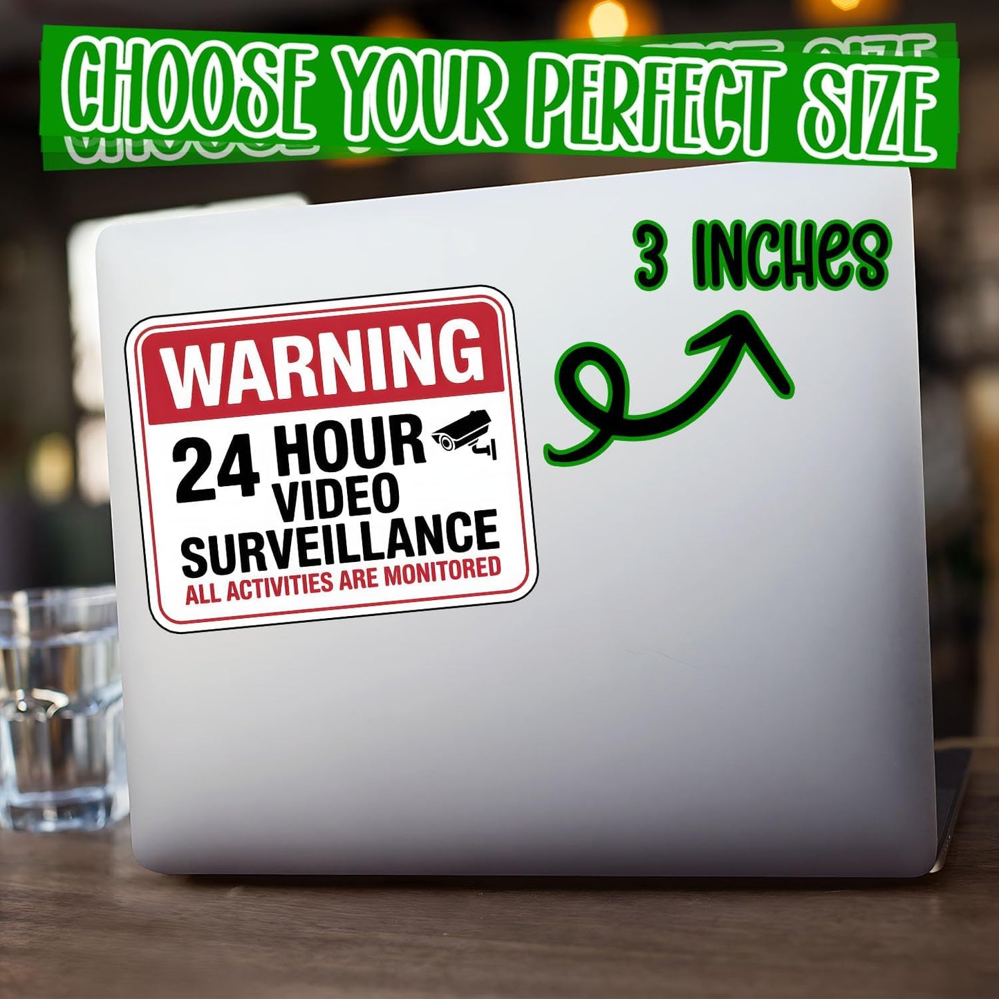 (3Pcs) 24 Pack 3x2.4 Hour Video Surveillance Warning Stickers Waterproof Security Camera Decal Vinyl Sign for Door