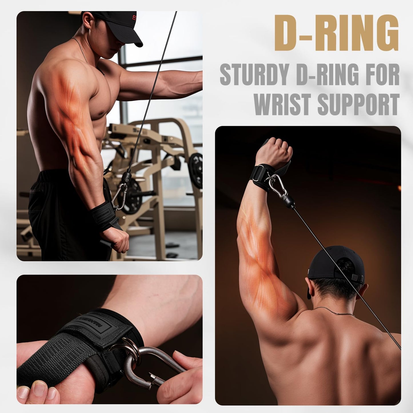 MANUEKLEAR Non-Slip Wrist Straps for Weightlifting Deadlifting, Gym Lifting Straps with D Rings for Cable Machine Workout, 10mm Neoprene Padded Weight lifting Wrist Wraps for Men Women (Black, M (6.3-7.5inch))